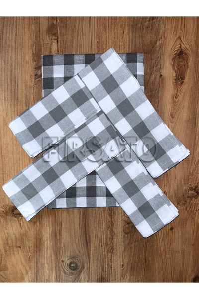 Fırsato Karevibe Tablecloth 160X160Cm and Napkin Set 45X65Cm – Square Pattern, 5 Pieces