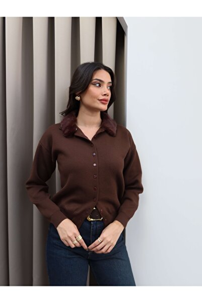 ESRAHELVACI Fur Collar Knitwear Cardigan