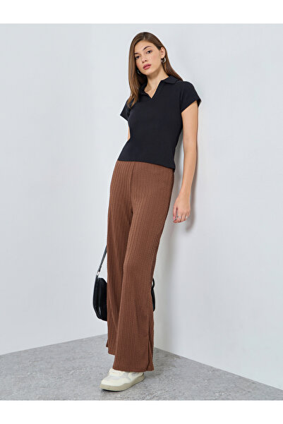 Styli Brown Textured Cable Knit Straight Leg Joggers