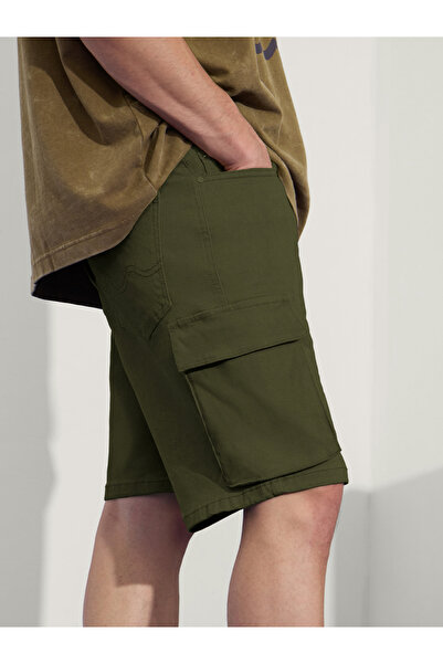 The Souled Store By Styli Men Dark Green Denim Cargo Shorts