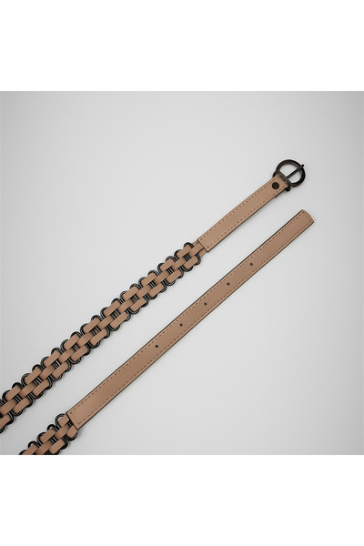 UCCELLO حزام نسائي من الجلد الصناعي بتفاصيل حياكة السلسلة – موديل أنيق وعصري مع حلقات معدنية