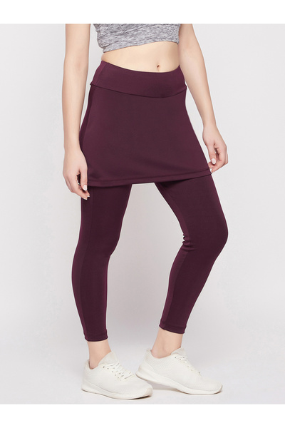 Clovia By Styli Maroon Snug Fit Active Skirt with Attached Tights