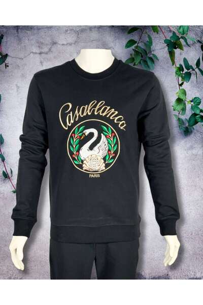 YusGos Unisex Men/Women High Quality Casablanca Embroidered Cotton Hooded Crew Neck Sweatshirt