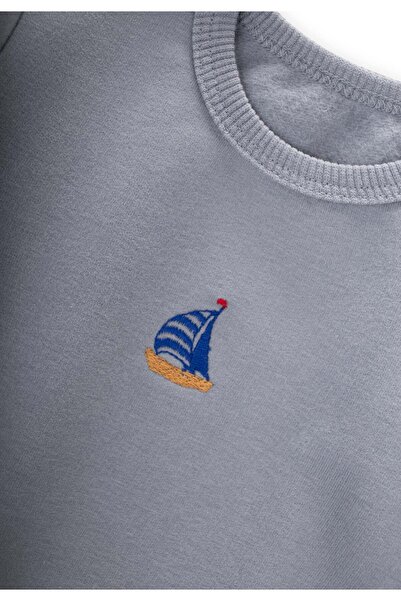 Cigit Sail Embroidered Sweatshirt Set 0-2 Years Mint Green