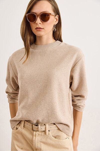 Olalook Women's Camel Collar Detailed Fleece-Lined Flowy Thessaloniki Blouse Blz-19003167