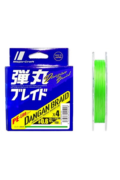 MAJOR CRAFT Dangan Braid 4X İp Misina PE 0.6 0.10mm 12lb/4.8kg 150mt Yeşil