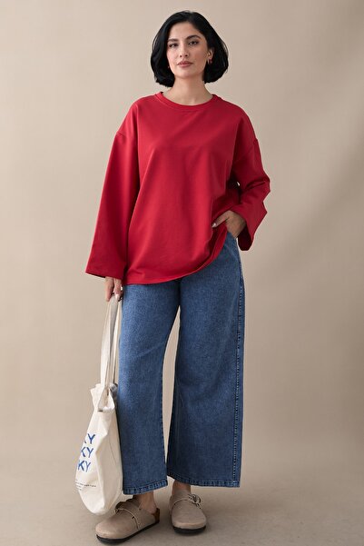 InStyle Oversized Wide Sleeve Red Sweatshirt