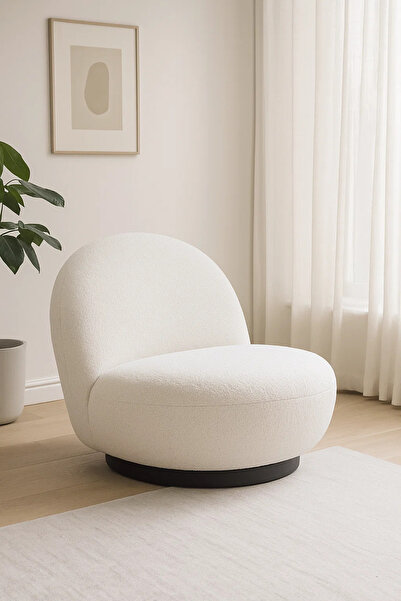 MARIA HOMES Modern Low Fabric Lounge Chair, Boucle Upholstered Accent Chair f...