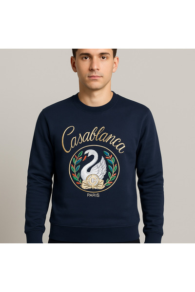 YusGos Unisex Men/Women High Quality Casablanca Embroidered Cotton Hooded Crew Neck Sweatshirt