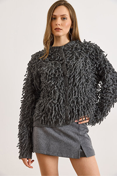 Olalook Women's Smoked Finish Buttoned Tassel Knitwear Cardigan Hrk-19000440