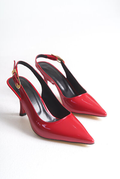 LEVONYA Women's Red Patent Leather Pointed Toe Snake Pattern Heeled Shoes