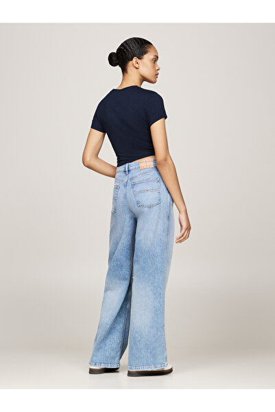 Tommy Hilfiger Women Dark Night Navy Logo Slim Crop Crew Neck T-Shirt