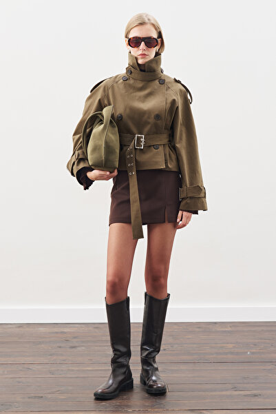 Manuka Belted Short Trench Coat Khaki