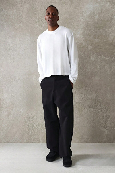 Tarz Cool Men's White Crew Neck Long Sleeve T-Shirt