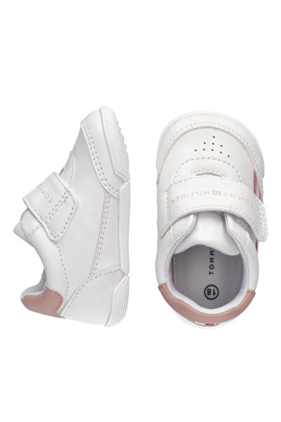 Tommy Hilfiger Girls White Leather Low Cut Velcro Sneakers