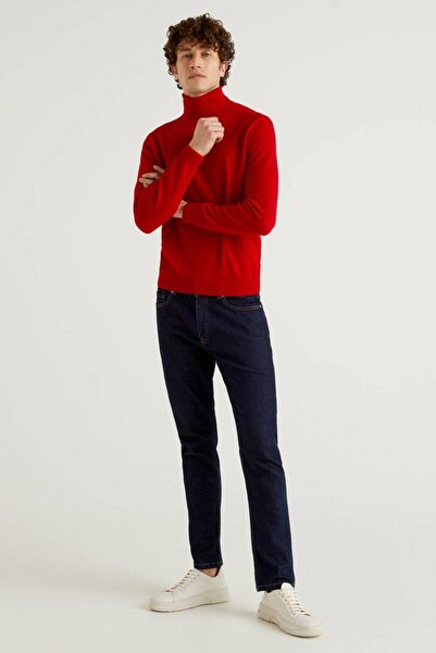 United Colors of Benetton Burgundy Men's Erk_Boğazlı 100% Merino Sweater Mode...