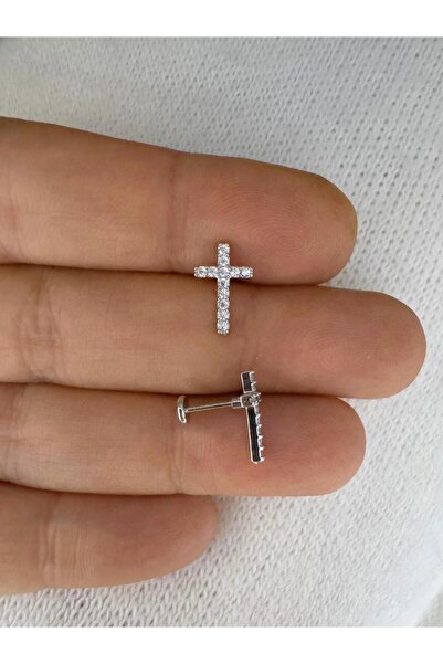 Arescollection 1 ADET ZİRKON TAŞLI HAÇ TRAGUS HELİX LOBE UYUMLU PİERCİNG