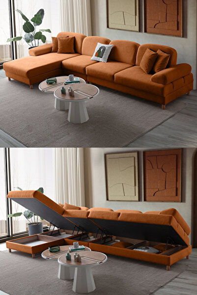 Eymense Aries Yataklı Sandıklı Piyonlu Köşe Takımı Turuncu Sol Köşe