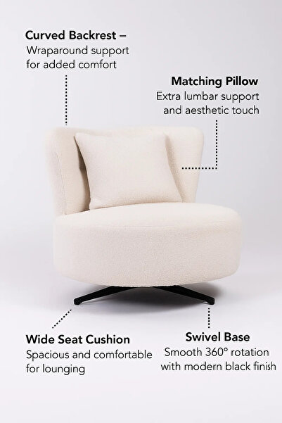 MARIA HOMES Luxury Fabric Swivel Lounge Chair, Cozy Accent Chair for Living Room, Bedroom & Office (Beige)