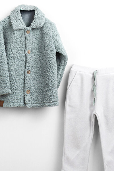 MODANINO Boy's Welsoft Fabric 2-Piece Set (Buttoned Cardigan + Fleece Bottom) 12375