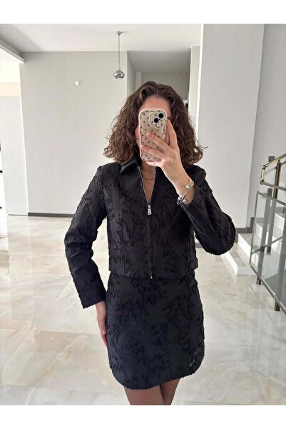 Sude Kızanlıklı Jacquard Mini Skirt Jacket Set