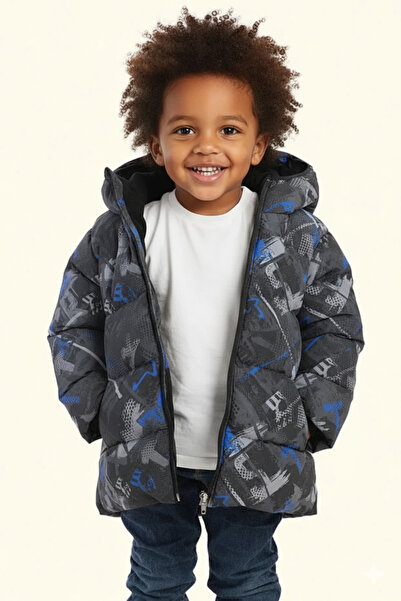 blayn jeans cu glugă Palton gonflabil pentru copii, impermeabil, cu model