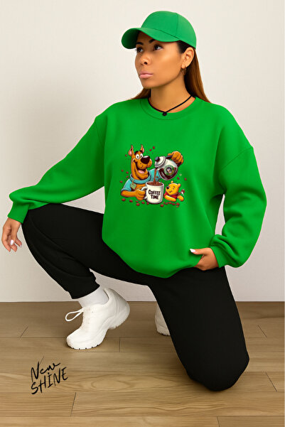 New Shine Timpul cafelei cu imprimeu guler rotund Swea tricou