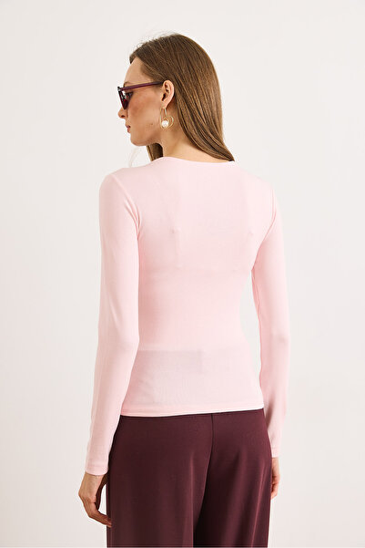 Olalook Women's Pink Cotton Modal Drop Neckline Stretchy Blouse Blz-19003130