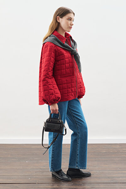 Manuka Balon Kol Detailled Quilted Coat Red