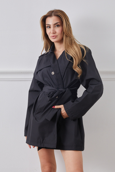 DPARİS Plus Size Belted Buttoned Trench Coat