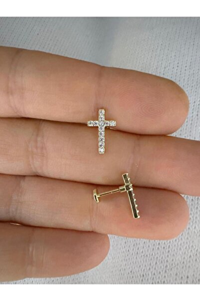 Arescollection 1 ADET ZİRKON TAŞLI HAÇ TRAGUS HELİX LOBE UYUMLU PİERCİNG