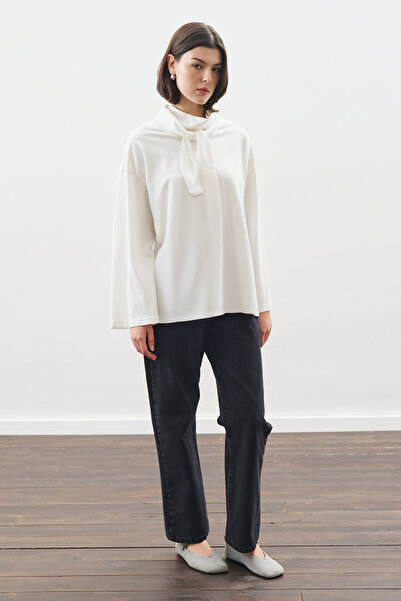 Manuka High Neck Tie-Up Blouse Ecru