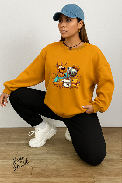 New Shine Timpul cafelei cu imprimeu guler rotund Swea tricou