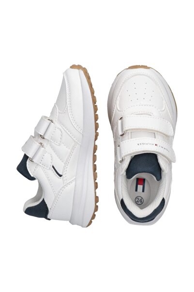 Tommy Hilfiger Kids Unisex White Leather Low Cut Velcro Sneakers