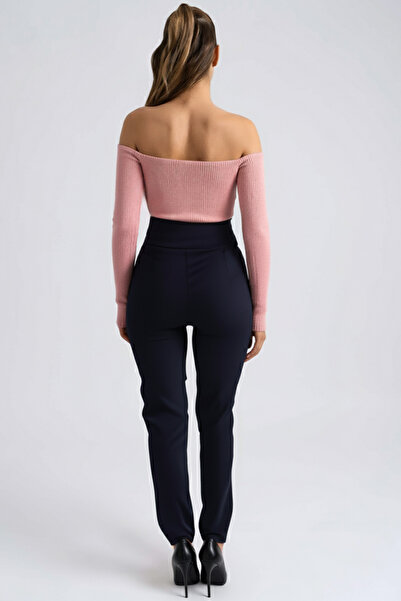 armonika Women's Navy Blue Fabric Trousers with Belt Detail at Waist Arm-26K136051