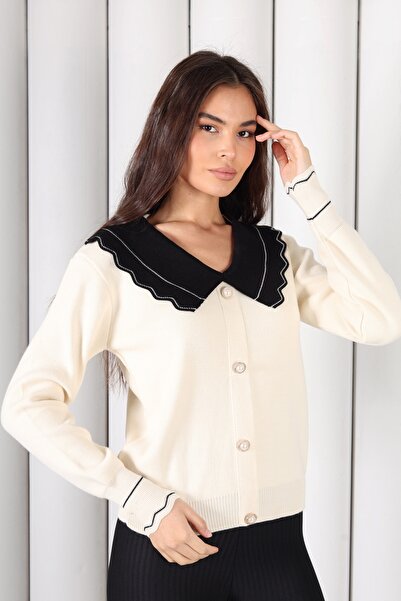 YEK&BİR Peter Pan collar Buttoned Knitwear Cardigan Ecru