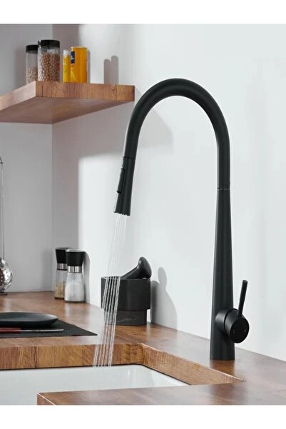 Smack Baterie de bucatarie, otel inoxidabil, pipa extractabila, Negru