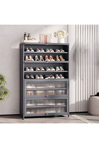 NKX رف أحذية متعدد الطبقات قابل للفصل ومقاوم للغبار مع أبواب قلابة 80 سم