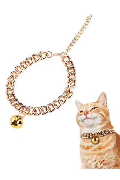 GOLD BE طوق للقطط والكلاب الصغيرة مع سلسلة ذهبية اللون - 26 سم |   إكسسوار معدني أنيق على شكل خشخيشة