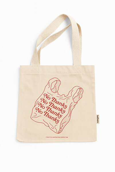 Tee&more. No Thanks Printed Canvas Tote Bag with Gusseted Velcro and Inner Pocket