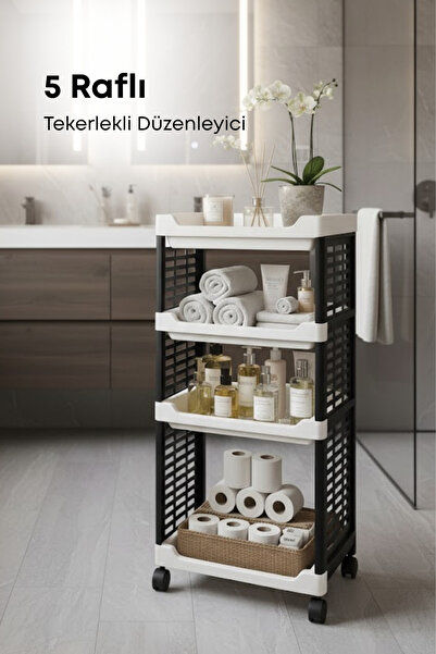 grimorlife 5 Raflı Banyo Düzenleyici Mutfak Rafı Banyo Dolabı Çok Amaçlı Plas...