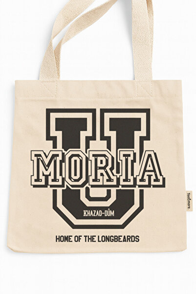 Tee&more. Moria, Home of the Longbeards Canvas Tote Bag with Printed Gusseted Velcroes and Inner Pockets