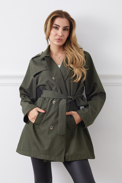 DPARİS Plus Size Belted Buttoned Trench Coat