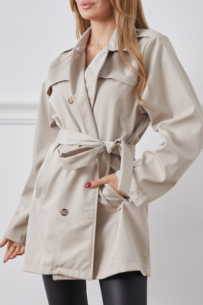 DPARİS Plus Size Belted Buttoned Trench Coat