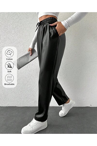 KENE JEANS JEANS DE PIELE NEGRE CU CORDĂ LA TALIE PENTRU FEMEI