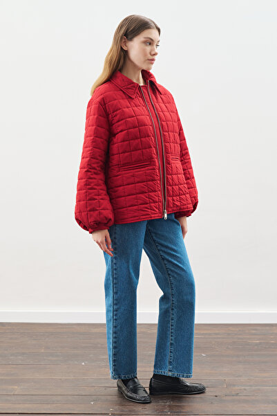 Manuka Balon Kol Detailled Quilted Coat Red