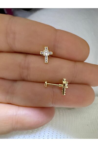 Arescollection 1 ADET ZİRKON TAŞLI HAÇ TRAGUS HELİX LOBE UYUMLU PİERCİNG