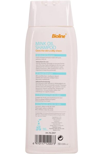 Bioline Mink Oil Dog Shampoo 250 ml (Itching, Antibacterial) - White/Orange