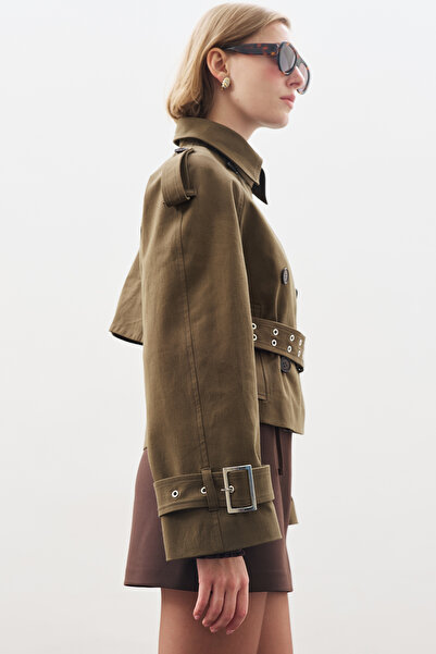 Manuka Belted Short Trench Coat Khaki