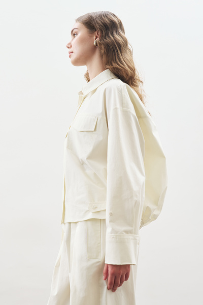 Manuka Bomber Shirt with Stitching Detail Ecru